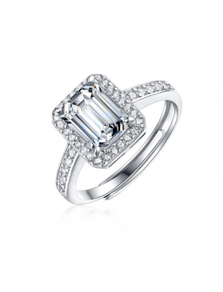 Fashion Baguette Moissanite CZ 925 Sterling Silver Adjustable Ring