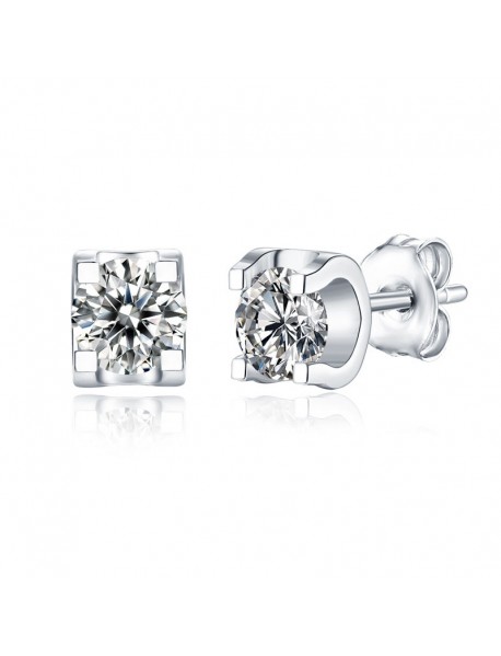 Holiday Four Claw Moissanite CZ 925 Sterling Silver Stud Earrings