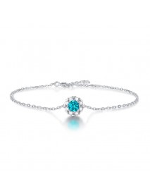 Bridesmaid Blue Moissanite CZ Flower 925 Sterling Silver Bracelet