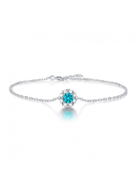Bridesmaid Blue Moissanite CZ Flower 925 Sterling Silver Bracelet