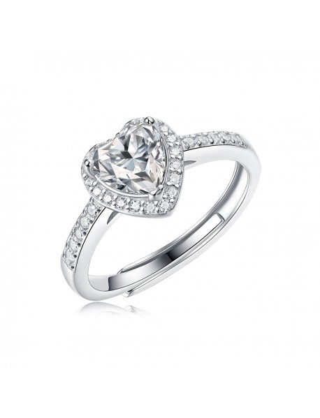 Anniversary Moissanite CZ Heart 925 Sterling Silver Adjustable Ring