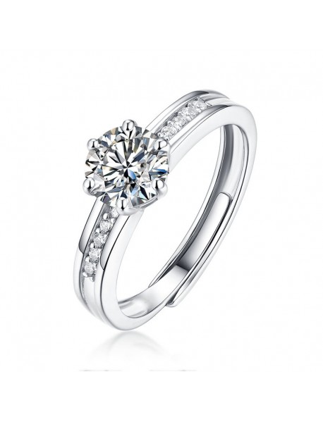 Friend's Six Claw Moissanite CZ 925 Sterling Silver Adjustable Ring