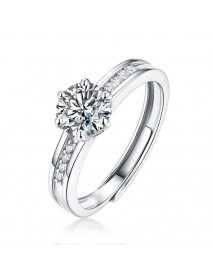 Friend's Six Claw Moissanite CZ 925 Sterling Silver Adjustable Ring