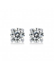 Honey Moon Four Claw Moissanite CZ 925 Sterling Silver Stud Earrings