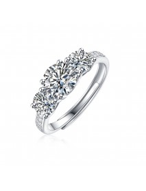 Fashion Round Moissanite CZ 925 Sterling Silver Adjustable Ring