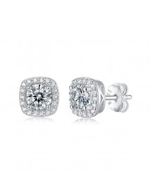 Promise Geometry Moissanite CZ Square 925 Sterling Silver Stud Earrings