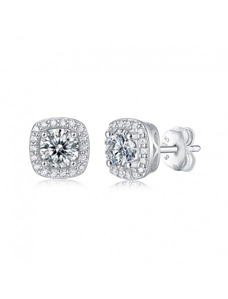 Promise Geometry Moissanite CZ Square 925 Sterling Silver Stud Earrings