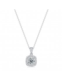 Anniversary Moissanite CZ Hollow Square 925 Sterling Silver Necklace