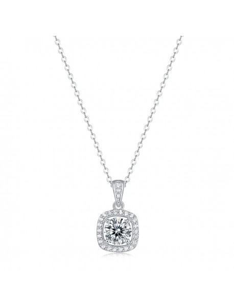 Anniversary Moissanite CZ Hollow Square 925 Sterling Silver Necklace