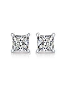 Simple Geometry Moissanite CZ Baguette 925 Sterling Silver Stud Earrings