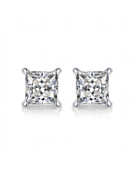 Simple Geometry Moissanite CZ Baguette 925 Sterling Silver Stud Earrings