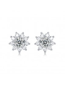 Sweet Moissanite CZ Sunflower 925 Sterling Silver Stud Earrings