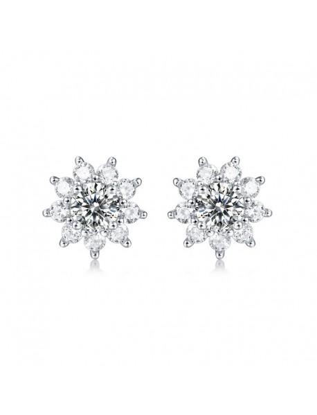 Sweet Moissanite CZ Sunflower 925 Sterling Silver Stud Earrings