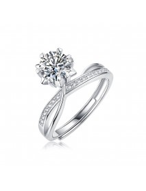 Elegant Moissanite CZ Snowflake 925 Sterling Silver Adjustable Ring