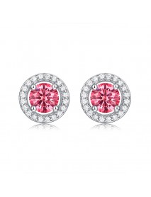 Girl Pink Round Moissanite CZ 925 Sterling Silver Stud Earrings