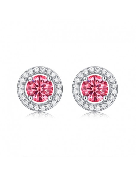 Girl Pink Round Moissanite CZ 925 Sterling Silver Stud Earrings