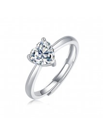 Promise Moissanite CZ Heart 925 Sterling Silver Adjustable Ring