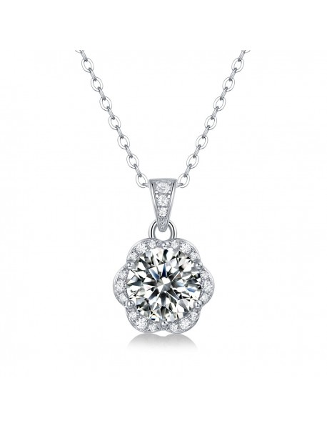 Sweet Moissanite CZ Flower 925 Sterling Silver Necklace