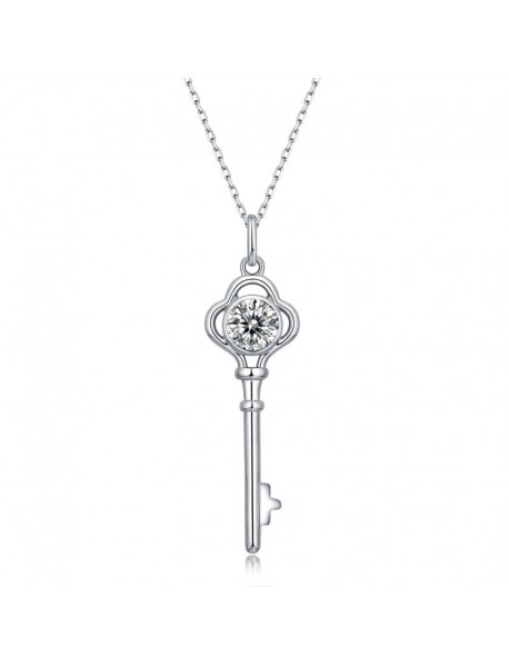 Women Moissanite CZ Key 925 Sterling Silver Necklace