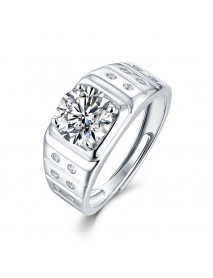 Men's Round Moissanite CZ Belt 925 Sterling Silver Adjustable Ring