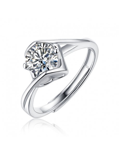 Promise Twisted Moissanite CZ Geometry 925 Sterling Silver Adjustable Ring