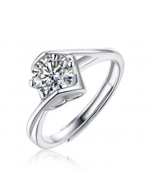 Promise Twisted Moissanite CZ Geometry 925 Sterling Silver Adjustable Ring