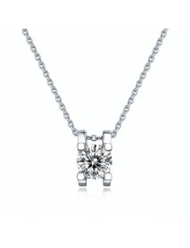 Simple Four Claw Moissanite CZ 925 Sterling Silver Necklace