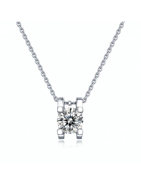 Simple Four Claw Moissanite CZ 925 Sterling Silver Necklace