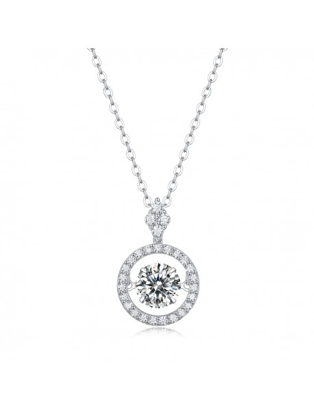 Party Dancing Moissanite CZ Circle 925 Sterling Silver Necklace