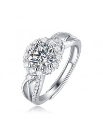 Women Moissanite CZ Edelweiss Flower 925 Sterling Silver Adjustable Ring