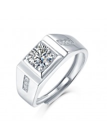Men's Square Moissanite CZ Geometry 925 Sterling Silver Adjustable Ring