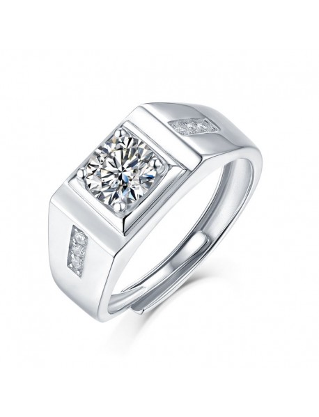 Men's Square Moissanite CZ Geometry 925 Sterling Silver Adjustable Ring