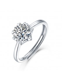 New Moissanite CZ Snowflake 925 Sterling Silver Adjustable Ring