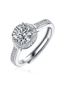 New Round Moissanite CZ Geometry 925 Sterling Silver Adjustable Ring