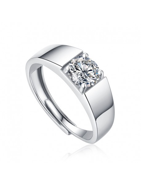 Men Round Moissanite CZ Geometry 925 Sterling Silver Adjustable Ring