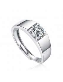Men Round Moissanite CZ Geometry 925 Sterling Silver Adjustable Ring
