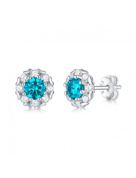 Casual Round  Moissanite CZ Heart Border Snowflake 925 Sterling Silver Stud Earrings