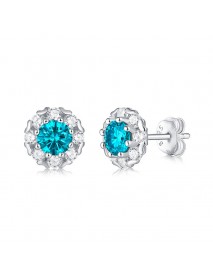 Casual Round  Moissanite CZ Heart Border Snowflake 925 Sterling Silver Stud Earrings