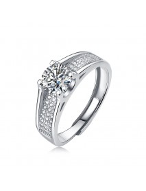 Elegant Round Moissanite CZ Micro Setting 925 Sterling Silver Adjustable Ring