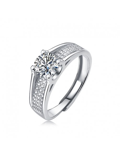 Elegant Round Moissanite CZ Micro Setting 925 Sterling Silver Adjustable Ring