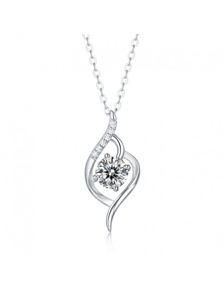 Wedding Round Moissanite CZ Heart 925 Sterling Silver Necklace