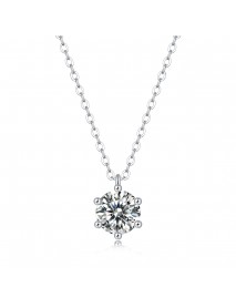 Wedding Six Claw Moissanite CZ Heart Border 925 Sterling Silver Necklace