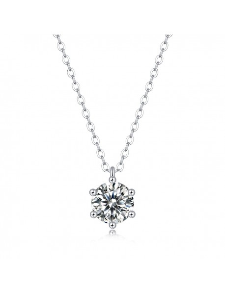 Wedding Six Claw Moissanite CZ Heart Border 925 Sterling Silver Necklace