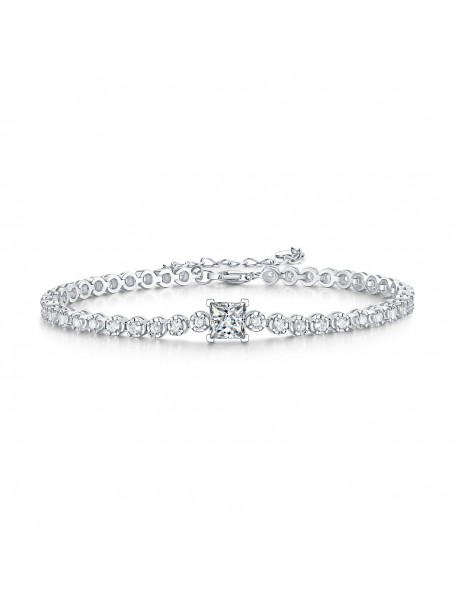 Gift Square Moissanite Round CZ Chain 925 Sterling Silver Bracelet