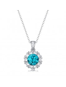 Elegant Blue Moissanite CZ Heart Border 925 Sterling Silver Necklace