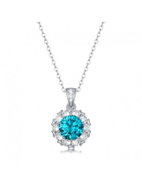 Elegant Blue Moissanite CZ Heart Border 925 Sterling Silver Necklace