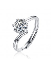 Anniversary Six Claw Round Moissanite CZ Twisted 925 Sterling Silver Adjustable Ring