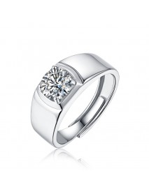 Men's Round Moissanite CZ Wide 925 Sterling Silver Adjustable Ring