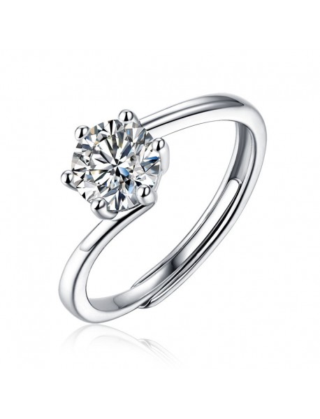 Hot Stagger Six Claw Round Moissanite CZ Lines 925 Sterling Silver Adjustable Ring