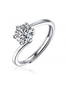 Hot Stagger Six Claw Round Moissanite CZ Lines 925 Sterling Silver Adjustable Ring